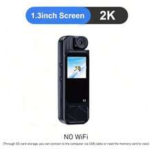 2K Mini Cámara Portátil, Pantalla de 1.3", Lente Rotativa 180°, Cámara Compacta Vestible con Visión Nocturna Infrarroja, Adecuada para Bicicleta, Batería de Gran Capacidad de 1000mAh, Tiempo de Espera Extra Largo - Negro - Ver 12