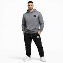 Men's Stylish Kangaroo Hoodie Set + Unisex Sweatpants Set - Grey - View 2