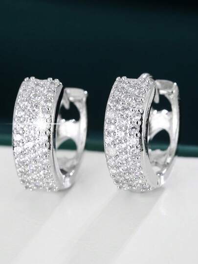 1 Pair Women's Earrings, Petite Hoop Earrings, Classic Fashion Luxury Micro-Inlaid Cubic Zirconia Earrings, Women's Accessories