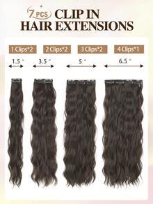 夹式合成假发接发，长款波浪卷，7片装，浓密自然柔软，20英寸，女士适用 - 彩色 - 查看 2