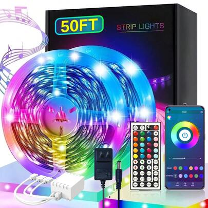 50/100/130/200FT RGB LED Smart Strip Light, App&44-Key Remote Control, Music Sync, Color Changing Led Lights For Bedroom, Home, Kitchen, Party, Room Decor