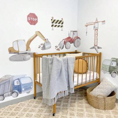 工程车辆墙贴 新限速汽车卡车挖掘机推土机墙贴，适用于卧室、游戏室、客厅家居墙面装饰