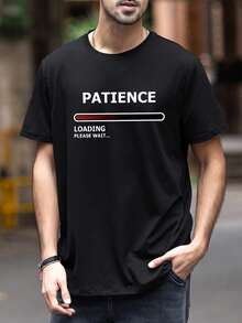 男士休闲字母印花圆领短袖 T 恤 - 黑色 - 查看 3