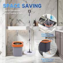 Easy Clean Rotating Mop Bucket Set With Stainless Steel Spin Drying Basket & 4 Ultra-Fine Fiber Pads For Deep Cleaning Floors And Walls Dual-Bucket Separation For Odor-Free Cleaning - 旋轉拖把套裝,含4個拖布 - 查看 7