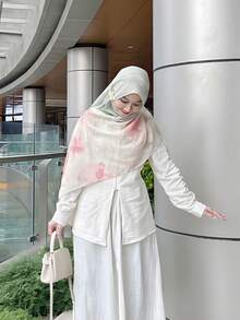 Bộ 1/2 khăn trùm đầu/khăn hijab bản rộng in họa tiết hoa kỹ thuật số dành cho nữ, kèm kẹp tóc, nhẹ, thoáng khí, mềm mại, chống nắng, thanh lịch, đa năng, phù hợp cho mọi mùa. - Nhiều màu - Xem 2