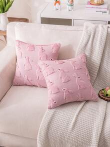 1 pieza Funda de almohada de conejo de Pascua blanco, funda de cojín con bordado de conejo esponjoso de estilo rústico adecuada para sala de estar, comedor, sofá, cama - Blanco - Ver 7