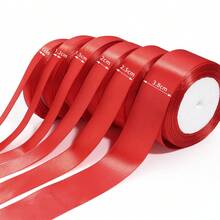 Ruy băng satin màu đỏ tươi, dài 25 thước/cuộn, chất liệu vải bóng mượt, thích hợp để tự làm thiệp mời cưới, bó hoa cưới, gói quà, trang trí tiệc, đồ thủ công may vá, phụ kiện bó hoa cưới, trang trí đám cưới. - Đỏ - Xem 7