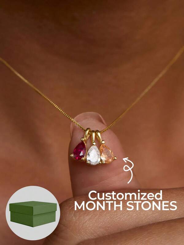 Birthstone Necklace Personalized, Dainty Teardrop Pendant, Custom Family Jewelry, Birthstone Jewelry, Gift For Her, Necklaces For Women