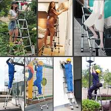 Huini Multi-Purpose Folding Ladder 1.7M/2M, Folding Step Ladder Aluminum Ladder Multi-Position 5/6 Steps Adjustable A-Frame Stepladder With Handrails & Lock, 330lbs Capacity - 5+6 Step Ladder - 1.7M+2M - View 5
