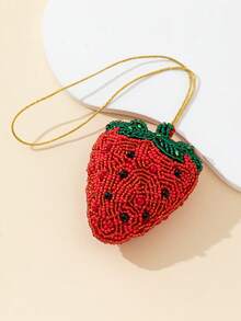 1pc 3D Padded Fruit Shaped Beaded & Sequin Handmade Bag Charm/Pendant - Red - View 4