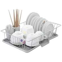 Dish Drying Rack With Drip Tray Compact Anti-Rust Dish Rack Drainer Metal Wire Cutlery Holders Draining Holder For Kitchen Counter Cabinet - Dish Drying Rack - View 2