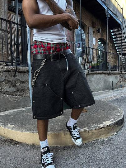 Quần short Bermuda denim rộng rãi, đa năng, phong cách đường phố thường ngày thời trang, phù hợp cho đi làm hàng ngày, ở nhà, thư giãn, hoạt động ngoài trời và gặp gỡ bạn bè.