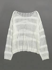 Women's Summer Loose Crochet Lace Cover Up - Beige - View 4