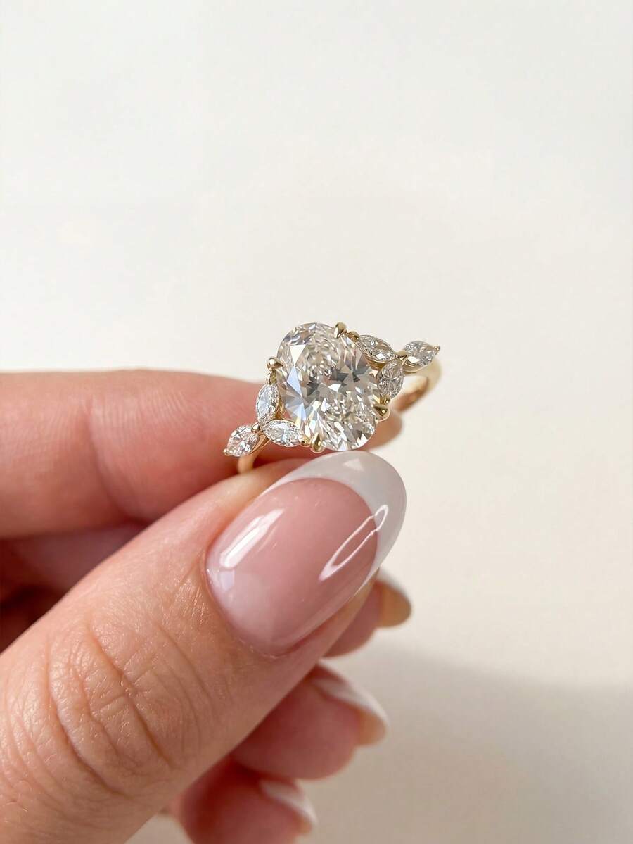 1 Pc S925 Sterling Silver Oval Diamond Ring Exquisite Lady's Ring Perfect For Promotions, Parties, And Other Occasions Exquisite Jewelry Gift - Oval Diamond Ring - View 1