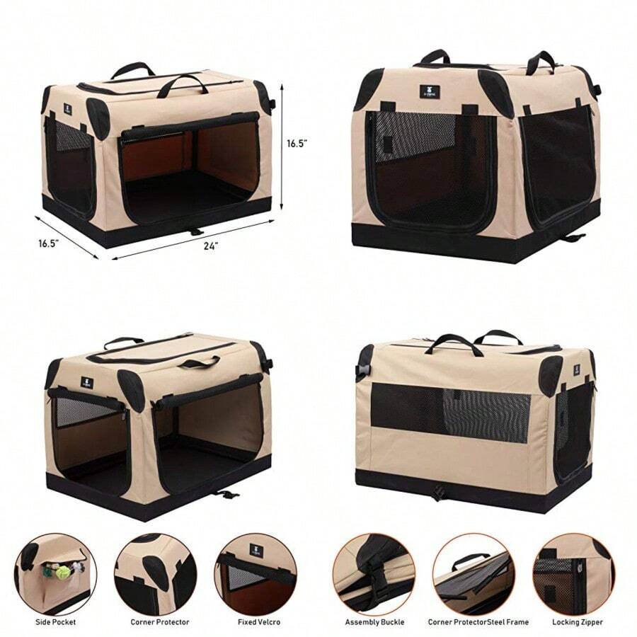 Foldable Soft Dog Crate 3-Door Pet Kennels For Dogs And Cats Sturdy Durable Pet Crate For TravelIndoorandOutdoor Use Multiple Sizes 24-Inch - 61L X 42W X 42H cm - View 1