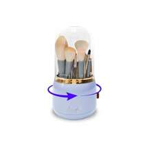 Soporte giratorio para brochas de maquillaje con cubierta transparente, 7 ranuras, organizador a prueba de polvo para exhibición y almacenamiento ordenado - Morado - Ver 4