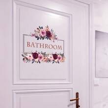 1/2/3 pièces Autocollants de porte de salle de bain à fleurs aquarelle, faciles à décoller et à coller. Décalcomanies de fleurs de rose, convenant pour les murs de salle de bain, autocollants de porte imperméables en PVC, décoration de vanité - Lettres florales - Voir 2