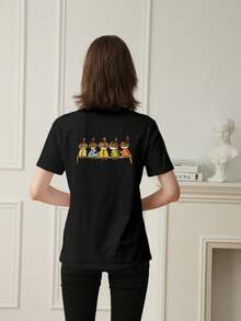 New Summer Z-Gen Y2K Style Women Funny Cartoon Print Crew Neck Short Sleeve T-Shirt - Black - View 2