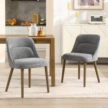 Chairus 2PCS Retro Chenille Dining Chairs With Wooden Legs - Grey - View 2
