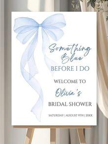 Customizable Blue Bow Decoration Welcome Sign For Weddings Parties Anniversaries Birthdays Engagement Bachelorette Parties, Personalized Names Dates Board - Multicolor 03 - View 7