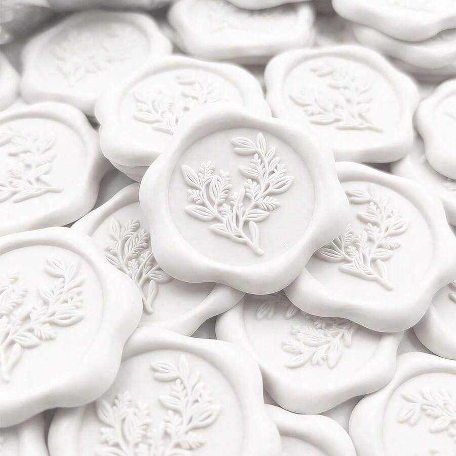 20 PCS Eucalyptus Self-Adhesive Wax Seal Stickers For Gifts Wedding Invitation Envelope Sealing-White - Eucalyptus - White - View 1