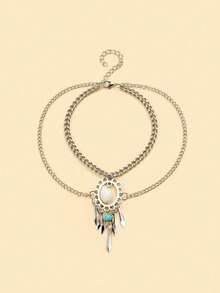 1件 时尚镂空合金和天然贝壳链吊坠脚链 - 銀色 - 查看 2