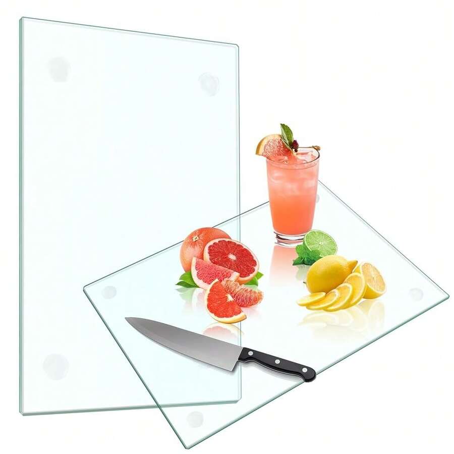 Tempered Glass Cutting Board For Kitchen, Glass Chopping Board For Countertop, Clear Cutting Board With Rubber Feet, Shatter-Resistant, Heat Resistant, Easy To Clean (2PCS - 12\X16\ & 12\X8\) - 2件套裝 - 12英寸x16英寸和12英寸x8英寸 - 查看 1