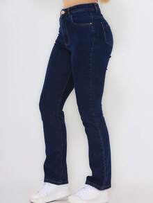 Women's Straight Leg Jeans With Elastane Lycra, High Waist, Traditional Malloy Style - 藍色 - 查看 6