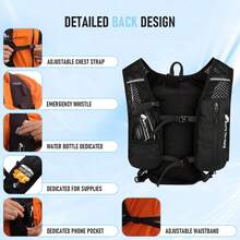 男女通用跑步背心，配备500毫升软水壶，轻便透气，带手机袋 - 5升容量可调节黑色水袋背心 - 黑色 - 查看 3