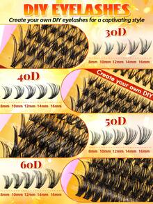 Eimny 800pcs False Eyelashes Set, High Capacity, 30D+40D+50D+60D D-Curl Lashes, 8-16mm, DIY Fake Lashes, Natural & Thick, Delicate & Lightweight, Super Soft, Reusable, Individual Cluster Lashes, Eyelash Extension Kit, Suitable For Travel, Daily Wear (Beginner Friendly), Wedding, Date, Party, Holiday, Gift Lashes Set - Multicolor - View 4
