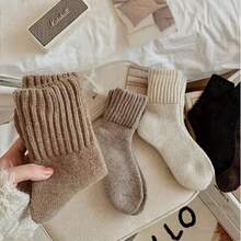 5pairs Women Winter Socks Warm Thick Knit Soft Vintage Casual Crew Socks Fuzzy Socks Knitted Socks For Women - 無模 - 查看 6