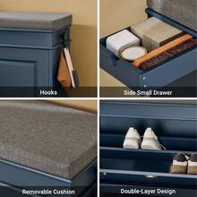 SoBuy Hallway Shoe Bench Shoe Rack Shoe Cabinet With Seat Cushion And Flip-Drawer Blue W75 X D24 X H52cm FSR82-L-B - Blue - View 4