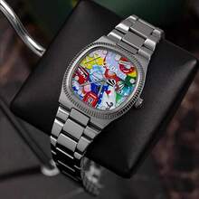 CILOA 1pc 2025 New Style Large Dial Men's Quartz Watch[518] - Silver - View 2