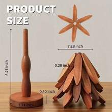 Natural Foldable Walnut Wooden Trivet Set - 4 Trivets + 1 Stand For Hot Dishes, Pot, Bowl, Teapot, Hot Pot Holders,Suitable For Valentine's Day, New Year Or For Keeping Food Warm In Restaurant Settings During Daily Operations. - Walnut - 查看 3