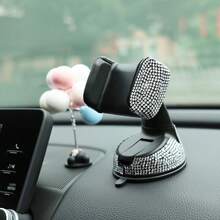 1pc Rhinestone Decor Car Phone Holder, Durable & Fashionable, 360 Degree Rotation, Suction Cup Dashboard Mount - A - View 11