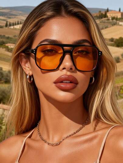 1pc Women Plastic Geometric Shield Frame Vintage Personality Elegant Living Hot Girl Style Classic Best Friend Style Fashion Glasses For Street-Photography,Beach Party,Going Out Outfit,Partywear,Musical Festival,Vacation Outfits Decoration