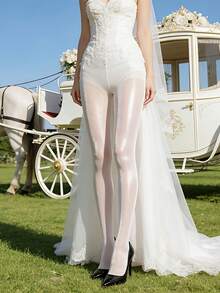 Hochzeitskleid Strumpfhose - Unsichtbar hochglänzend weiß zum Tragen unter dem Kleid, glättet und belebt für einen perfekten Braut-Look - Weiss - Übersicht 14