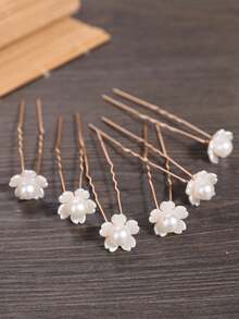 6件套新娘发夹，韩式仿珍珠发簪，U型发叉，新娘小发饰，婚礼发饰 - 30915個瓣A - 查看 3