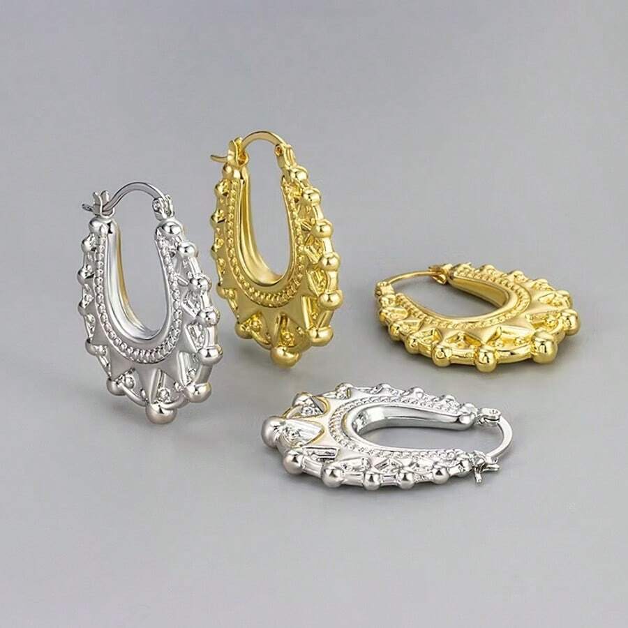 1 Pair Exaggerated French Crown Hoop Earrings, Elegant Minimalist Fashion Versatile Earrings Suitable For Women's Daily Wear - Oval - View 1