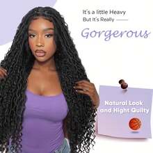 波西米亚风编织全蕾丝波浪盒式辫假发，无缝女神卷发辫假发，全蕾丝方形合成编织假发 - 彩色 - 查看 8