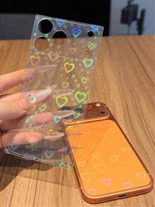Shiny Iridescent Laser Heart Screen Protector + Camera Lens Protector Compatible With IPhone 17Pro/17Promax, Dust-Proof, Scratch-Resistant, Minimalist & Elegant Design - Clear - View 8