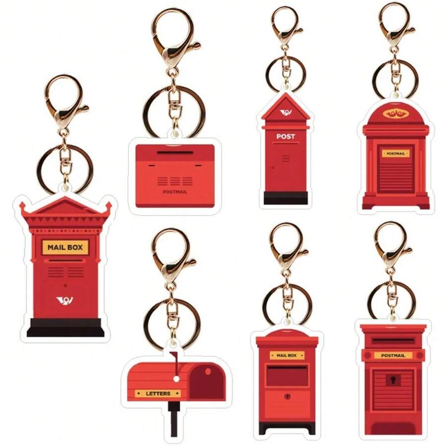 2D Flat Red Mail Box Acrylic Keychain Post Office Mailbox Stamp Box Pendant Keyring Modern Envelope Box Bag Hanging Accessories - Multicolor - View 1