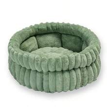 Comfortable Round Cats Bed For Indoor Cats And Small Dog Resting Washable Soft Plush Pet Bed With Removeable Cushion Plush Bed(Brown/Green/Beige/Grey) - màu xanh lá - Xem 1