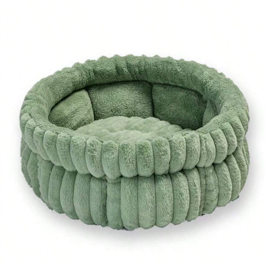 Comfortable Round Cats Bed For Indoor Cats And Small Dog Resting Washable Soft Plush Pet Bed With Removeable Cushion Plush Bed(Brown/Green/Beige/Grey) - màu xanh lá - Xem 1