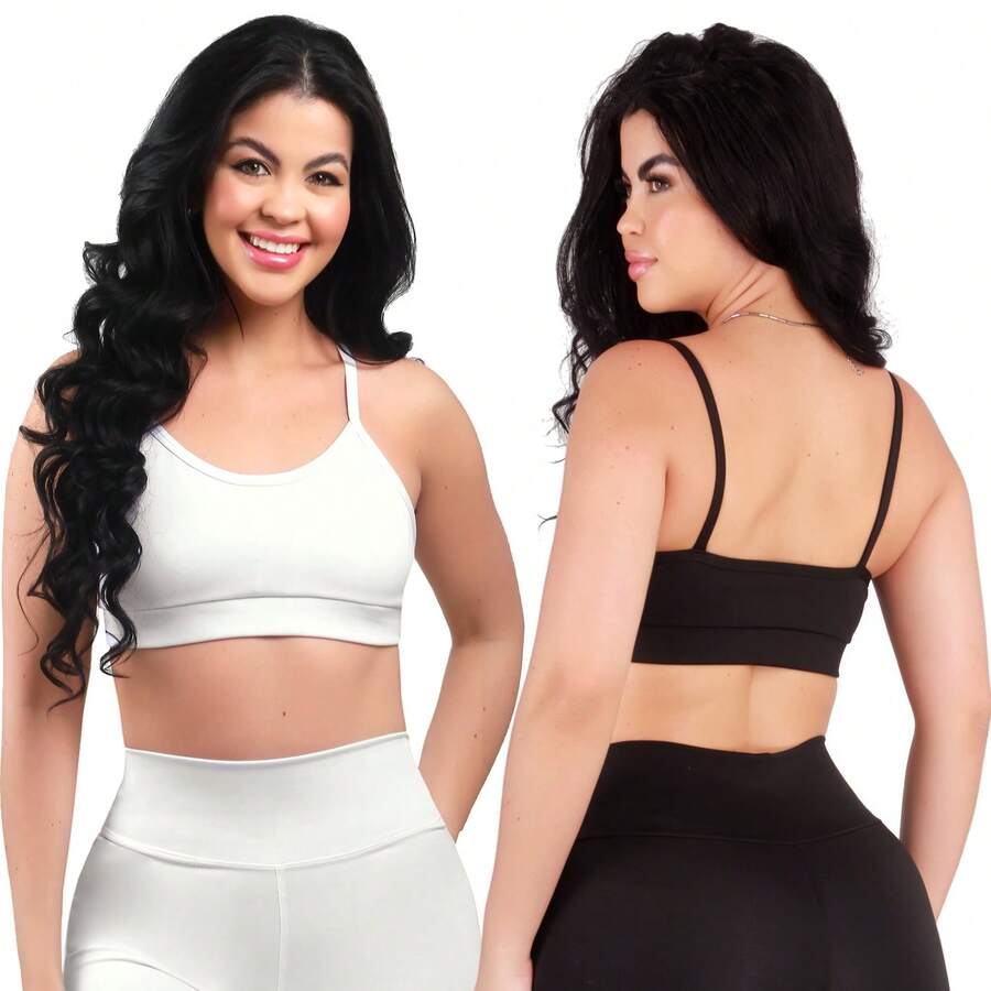 Work Fitness Kit Of 2 Premium Reinforced Polyamide Strappy Sports Bras For Gym Use - Black and White - View 1