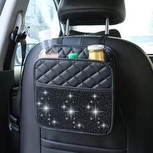1 pieza Bolsa de basura para coche con diamantes de imitación brillantes, diseño de diamantes de agua de alta gama, organizador para el respaldo del asiento del coche, bolsa de almacenamiento multifuncional para el asiento del coche, cubo de basura colgante impermeable para el coche, se adapta a la mayoría de los vehículos, bolsa colgante de basura para el hogar - A - Ver 14