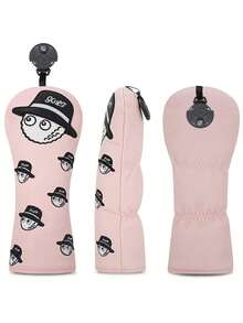 A Fun Fisherman Pattern Pink Golf Club Head Cover, Embroidered Pattern Design, Enhanced Golf Club Protection, Golf Accessories, PU Material. - Multicolor - View 5