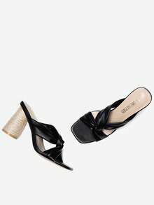 Women Fashion Chunky Round Heel Mule Sandals, Comfortable Open Toe Slip On Slide Sandals For Summer Spring Casual Party Wedding Wearing - 黑色 - 查看 5