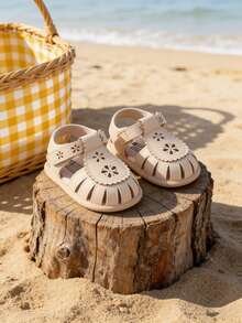 Infant Toddler Infant Girls PU Leather Soft Open Toe Summer Sandals Flower Princess Flat Shoes - Champagne - View 11