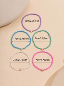 5件套 可爱、优雅、简约、性感波西米亚风夏季串珠心形多层脚链，适合日常休闲、派对、音乐节、海滩度假等场合佩戴 - 彩色 - 查看 3